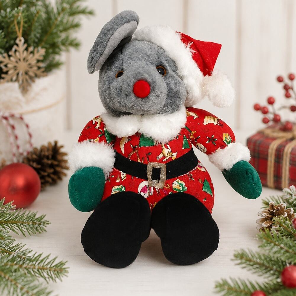 🐀🐭🎄Vintage Santa Plush Mouse Stuffed Animal Christmas Holiday Whimsical Rat